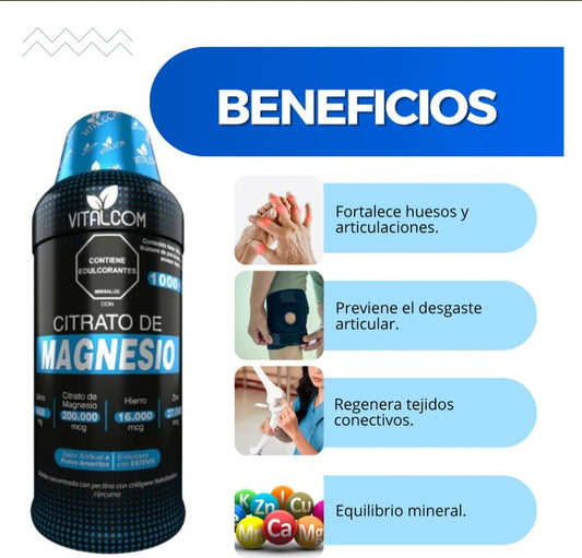 Citrato de Magnesio Vitalcom 1000 ml – Bienestar Natural para Músculos y Huesos