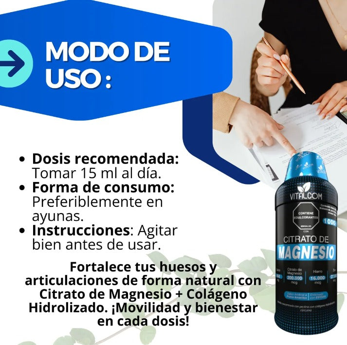 Citrato de Magnesio Vitalcom 1000 ml – Bienestar Natural para Músculos y Huesos