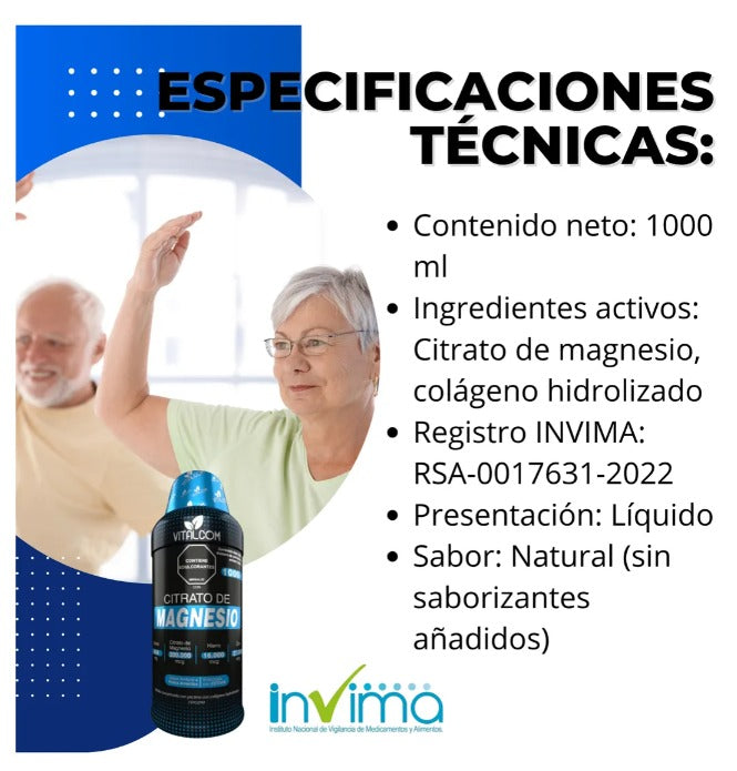 Citrato de Magnesio Vitalcom 1000 ml – Bienestar Natural para Músculos y Huesos