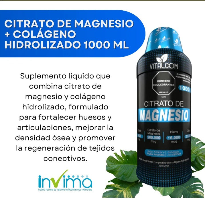 Citrato de Magnesio Vitalcom 1000 ml – Bienestar Natural para Músculos y Huesos